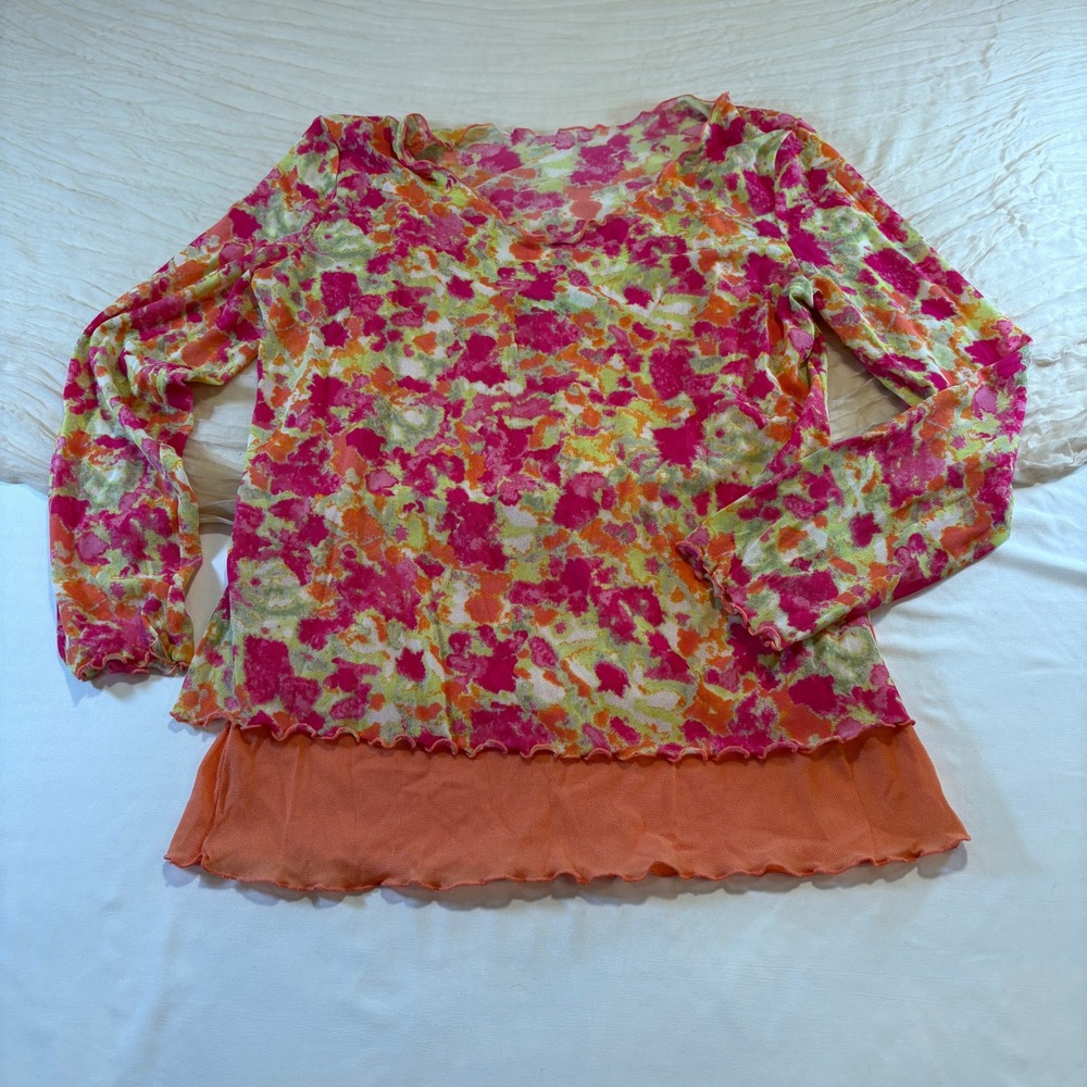 Sigrid Olsen Neon Layered Tank/Long Sleeve Lightweight Top Size SP